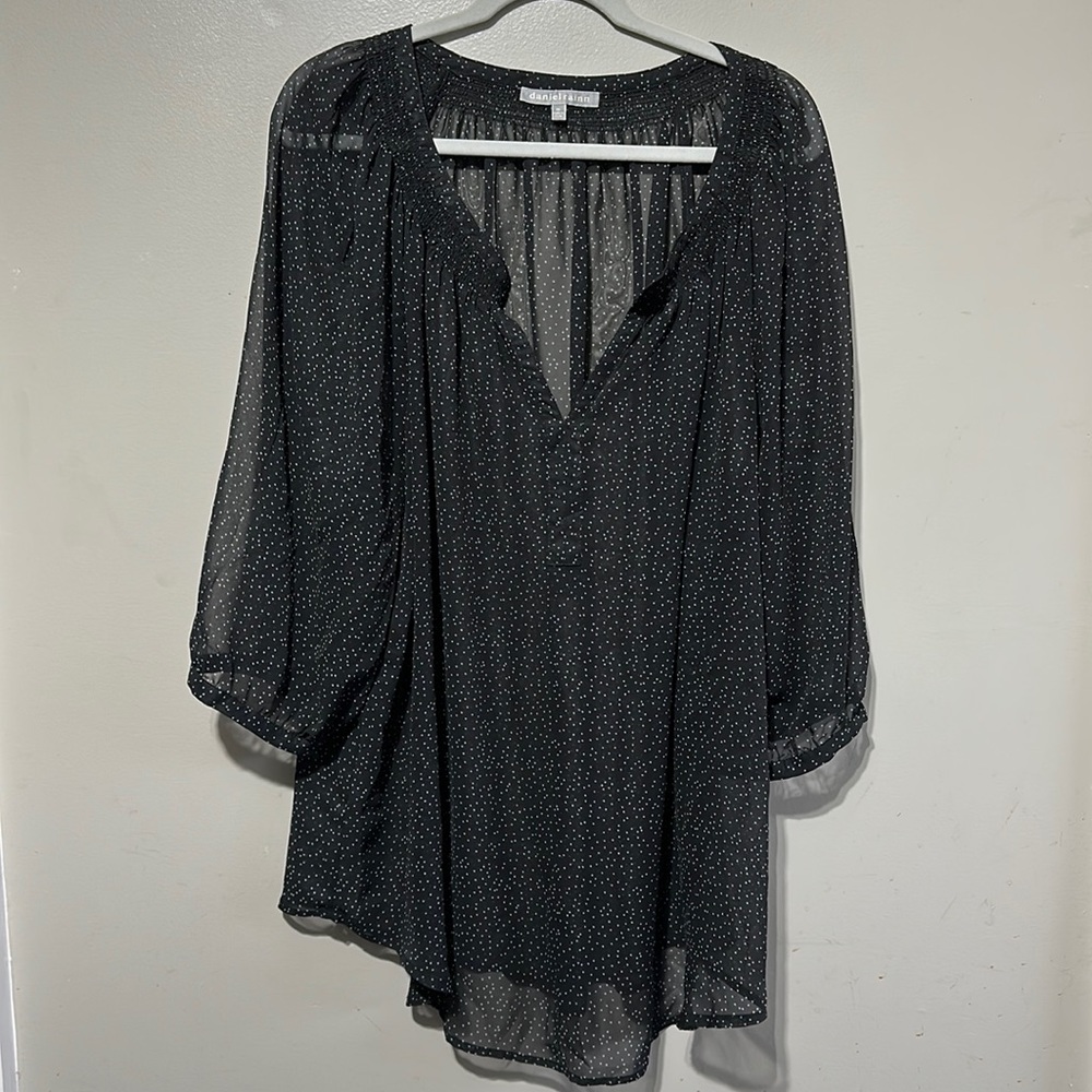 Daniel Rainn Black & White Polka Dot Crepe Blouse Plus Size 2X